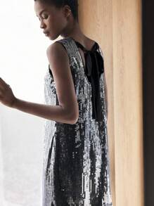 BizChic Women's Elegant Party Sequin Decorated Midi Dress For Commute & Occasion Fall Outfits