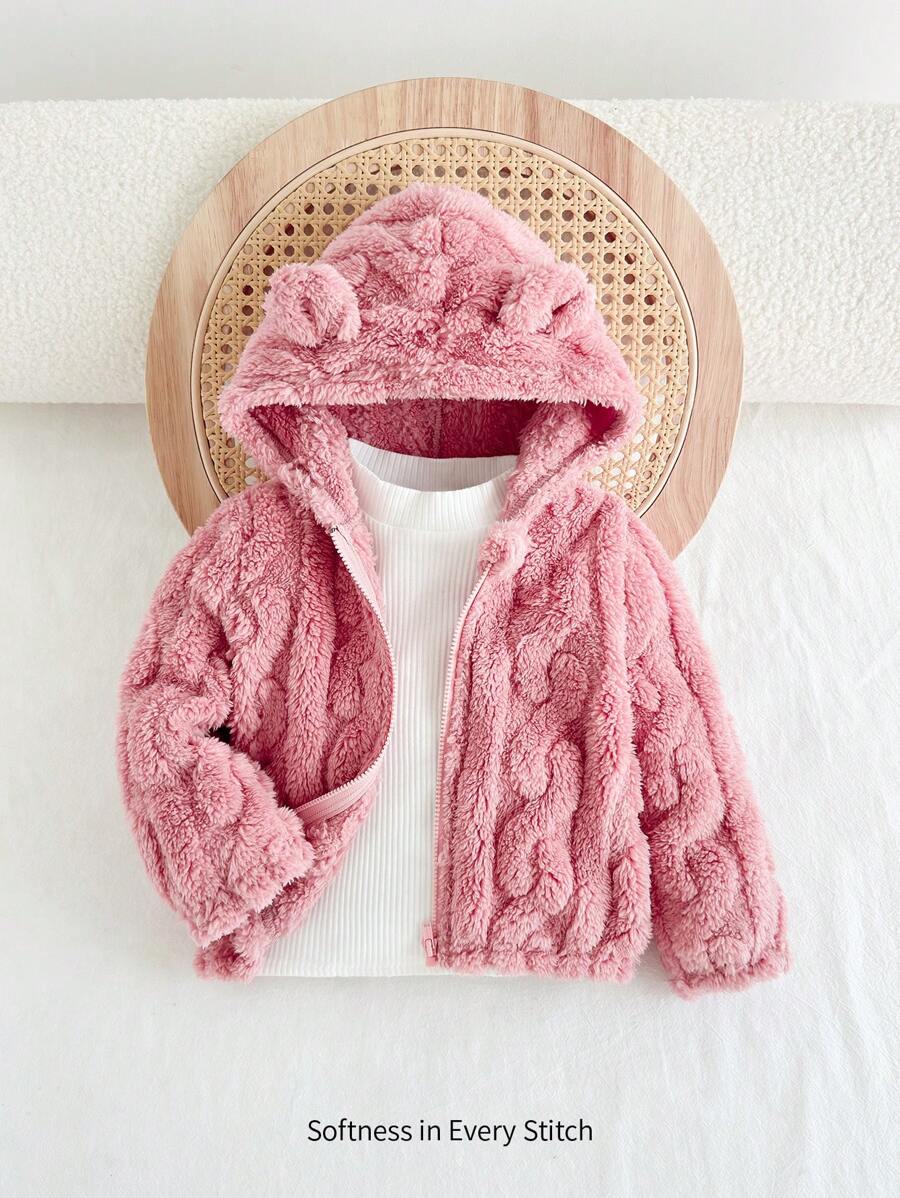 Cozy Pixies 女婴 3D 耳朵连帽衬里长袖开衫 - 粉色 - 查看 1