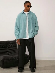 Forever 21 Men's Boxy Shirt With Revere Collar In Green