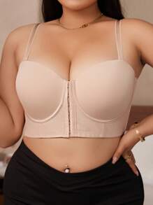 SHEIN Women's Front-Closure Comfortable Plus Size Bras & Wireless Bras - Apricot - View 3