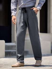 Manfinity VCAY Men's  Woven Long Mid-Rise Straight-Leg Casual Trousers, Suitable For Daily Wear - Grey - View 4