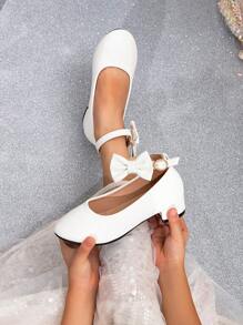 1 Pair Versatile White Bow Ankle Strap High Heels Princess Shoes For Girls - White - View 5