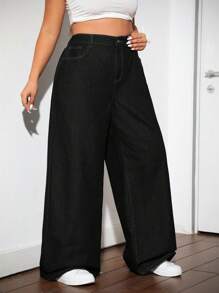 Dripcurv Jeans droits amples et décontractés grande taille, noir, mode polyvalente