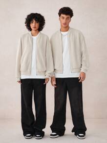 Manfinity VCAY Men's Loose Knit Drop Shoulder Casual Cardigan Jacket, Suitable For Fall & Winter