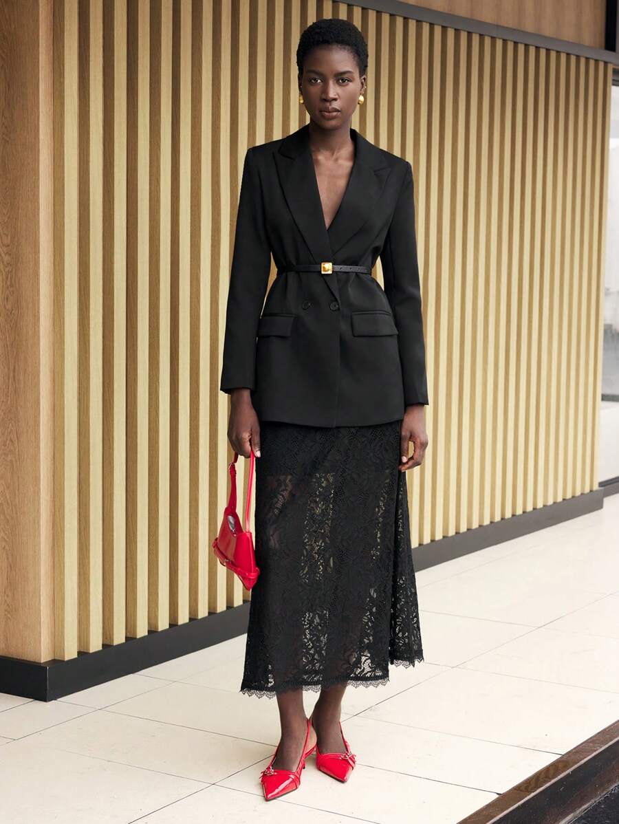 BizChic Women's Elegant Commuter Lace Sheer Skirt Fall Women Outfits - Black - View 1