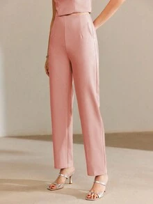 MOTF PREMIUM 纯色斜口袋直筒裤 - 粉色 - 查看 6