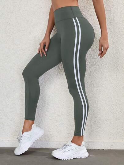 Gameset SHEIN Sport Casual Color Block Striped Wide Waistband Sports Leggings Yoga Women Pants