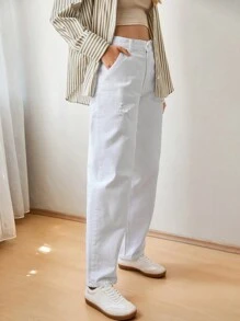 SHEIN Cottnline WOMEN FASHIONABLE SKATER FLARE JEANS - Beige - View 7