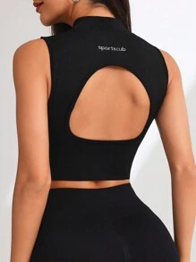 SHEIN Modal Motivation Crop Tee Daily Casual Summerworkout Tank Top - Black - View 7