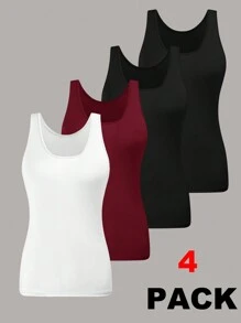 SHEIN EZwear 4pcs/Set Plus Size Casual Knit Criss-Cross Back Camisoles