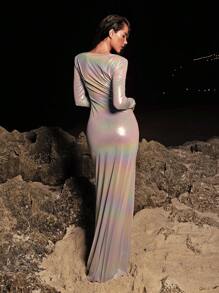 Opulessa Bridesmaid Dress Women's Long Fitted Dress Sexy Semi Formal Dress Tall Women Long Sleeves Party Dinner Outfit