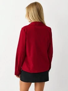 Lunelith SHEIN Lunessa 1 pieza Blusa de oficina/para ir al trabajo ajustada con cuello en V y drapeado en rojo para mujer, camisa de invierno/otoño navideña para mujeres