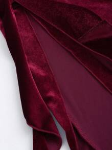 Sweetra 优质高品质红色天鹅绒吊带开衩下摆优雅女式连衣裙 - 紅色 - 查看 4