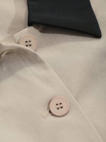 DAZY Bộ đồ vest blazer dài tay cài nút ve áo màu tương phản dành cho nữ và váy - Màu be - Xem 9