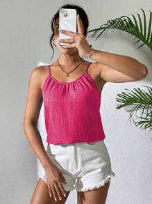 SHEIN LUNE Áo hai dây đơn giản màu trơn dành cho nữ - Màu Hồng Tươi - Xem 3