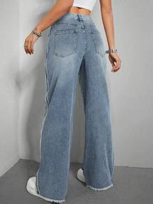 Women's Loose Straight Leg Fringe Design Denim Jeans