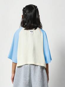 SUMWON 青少年女孩超大版型短款插肩 T 恤，正面带图案印花 - 藍色 - 查看 2