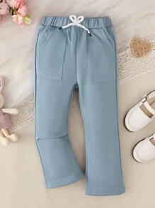 SHEIN Young Girls' Casual Drawstring Pockets Sweatpants, Fall/Winter - Blue - View 3