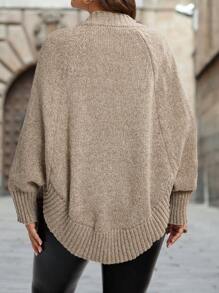 SHEIN LUNE Plus Size Women Plus Stand Collar Raglan Sleeve Long Sleeve Casual Cardigan - Beige - View 2