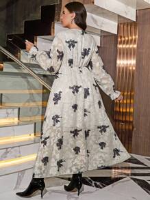 SHEIN Clasi Plus Size Two-Tone Cutout Waist Work Dress Business Casual Woman - Apricot - View 4