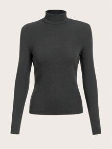 SHEIN BASICS Basic Turtleneck Slim Long Sleeve Solid Color Women's Top For Fall And Winter, Upgraded Thermal Lined Warm Fabric, Stylish, Casual, Comfortable, Versatile Without Looking Bulky