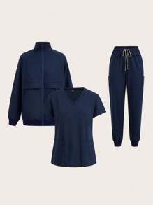 TaskEZ New Winter  Uniform Scrubs Hospital Working Scrubs Coat 3pcs Set  Supplies Nurse Dental Surgery Suit Workwear Navy Blue  Scrubs Uniform Scrub Sets - Navy Blue - View 16