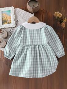 Vestido a cuadros bordado para niñas bebés, otoño - Multicolor - Ver 2