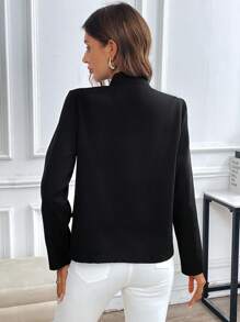 EMERY ROSE Solid Faux Pearl Decor Zip Up Jacket Fall Cloth For Women - Black - View 2