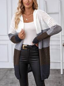 Chiquease Casual Contrast Color Block Hooded Mid-Length Cardigan For Women Fall Cloth For Women - Multicolor - View 1
