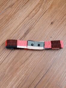 女宝宝格子拼布长袖纽扣前翻领风衣，休闲日常穿着 - 紅色 - 查看 4