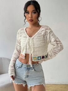 SHEIN Unity Women's Solid Color Simple Daily Elegant Cardigan With Long Sleeves - White - View 4