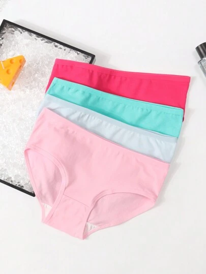 Set de 4 piezas de ropa interior cómoda y minimalista de unicolor para adolescentes y mujeres, set de pantys para las 4 estaciones