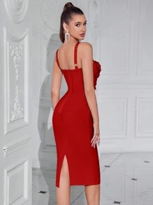 Elisanya Vestido de fiesta de verano elegante con tirantes finos y bordado para mujer - Rojo - Ver 2