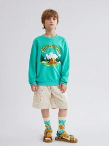 Tween Boys Outdoor Tent Letter Print Pullover Sweatshirt, Suitable For Outings - Green - View 3