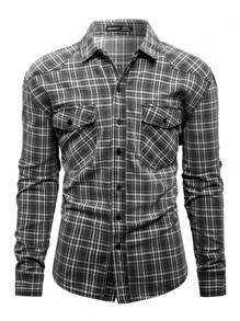 Manfinity Homme Plus Size Men's Plaid Denim Loose Casual Shirt