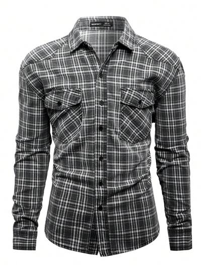 Manfinity Homme Plus Size Men's Plaid Denim Loose Casual Shirt