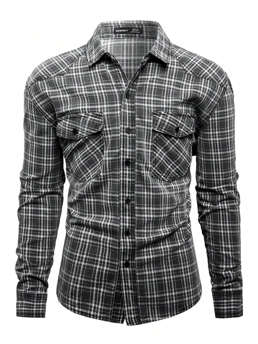 Manfinity Homme Plus Size Men's Plaid Denim Loose Casual Shirt