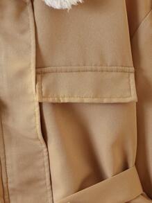 青少年女孩加厚长袖连帽外套，带口袋和腰带，保暖 - 彩色 - 查看 6