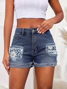 Women's Distressed Raw Edge Denim Shorts - Dark Wash - View 3