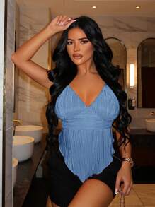 SHEIN SXY Damski swobodny, jednolity kolor, top typu halter z odkrytymi plecami, lato