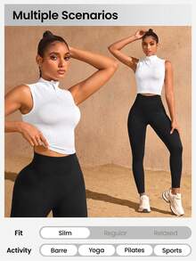 Lifespree 女士纯色简约日常无缝无袖运动背心 - 白色 - 查看 5