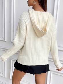 SHEIN Unity Gerippter Oversized Hoodie-Pullover Einfarbig, gestrickter Pullover für Herbst und Winter - Weiss - Übersicht 2