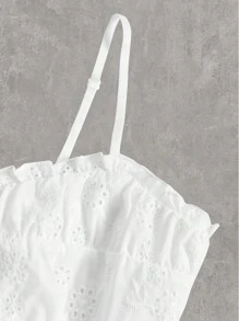 SHEIN EZwear White Dress Summer Women Mini Dress Sleeveless Spaghetti Strap Tie-Up  Embroidery Cami Dress,White Graduation Dress - White - View 3