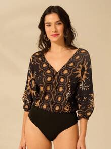 CAJUNI Kỳ nghỉ dành cho nữ Boho Casual Beach Họa tiết mặt trời, mặt trăng và mắt quỷ nhiệt đới In họa tiết áo liền quần mùa hè màu đen cổ chữ V - Nhiều màu - Xem 6