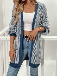 SHEIN LUNE Women Blue & White Casual Cardigan For Spring And Autumn Fall Cloth For Women - Blue and White - View 7