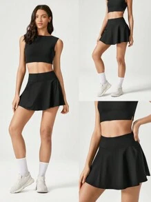 GLOWMODE FeatherFit™-Air Tummy Control Quần short tích hợp Túi chống trượt Váy quần vợt Quần bó hỗ trợ nhẹ Quần vợt Golf tác động thấp Nhanh khô Thấm hút ẩm - màu đen - Xem 8