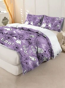 3pcs/Set Halloween Cute Ghost Pumpkin Digital Print Duvet Cover Set(1 Duvet Cover & 2 Pillowcase)Soft And Skin-Friendly Duvet Cover Bedding Set For Home, All Season Bed Sheets Set Halloween Gift - Multicolor - View 7