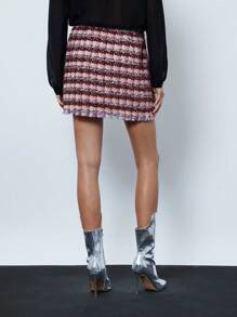 Maija Women's Two-Tone Front Button Elegant Skirt - Pink - View 3