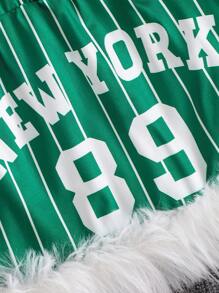 SHEIN 女童休闲绿色字母印花毛边下摆半身裙 - 綠色 - 查看 4