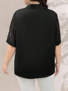 SHEIN LUNE Chemise noire élégante et douce avec volants et boutons décoratifs pour femmes grandes tailles - Noir - Voir 2